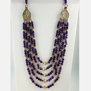 Elegant Vintage Victorian Sterling Silver and Amethyst Multi-Layered Necklace